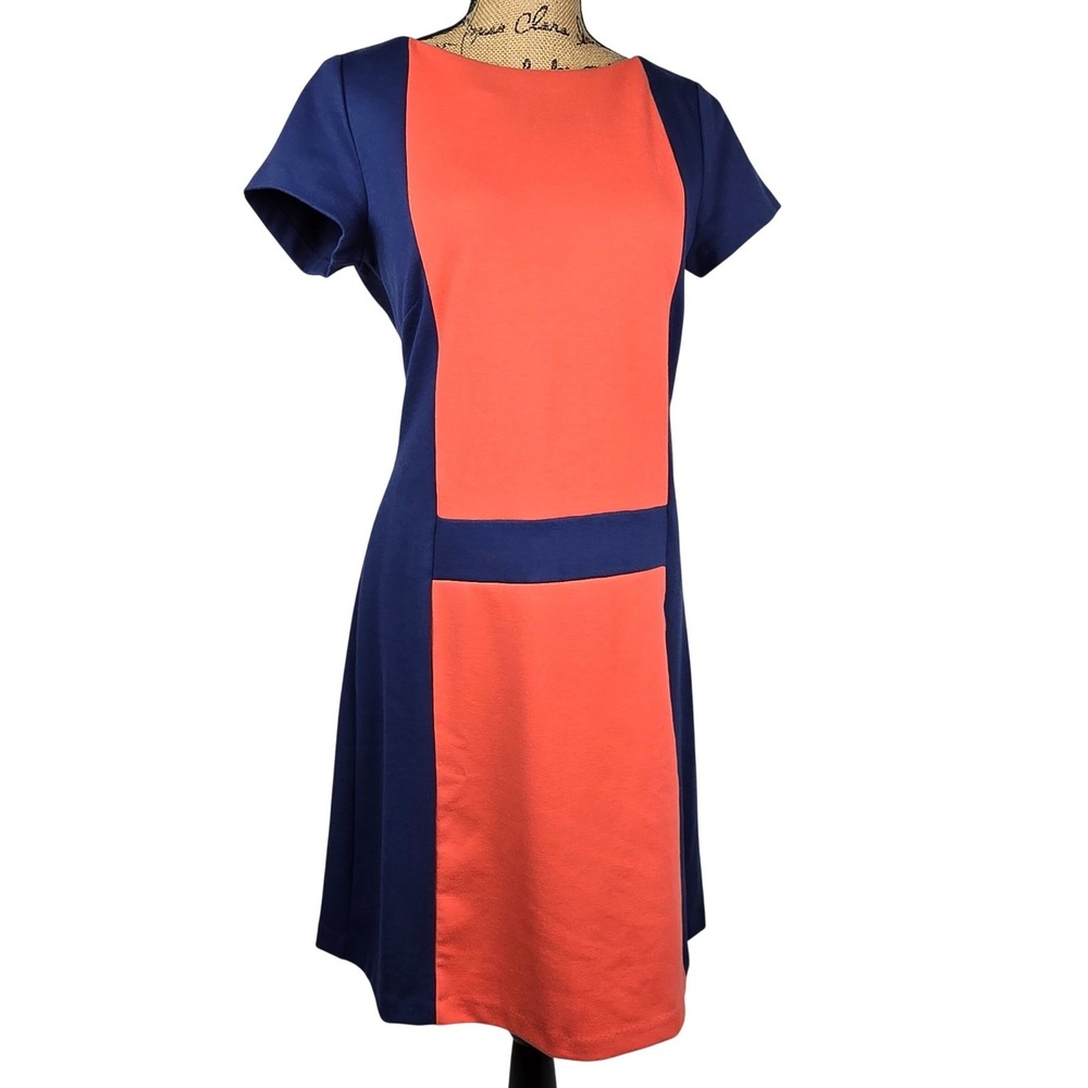 BCBGMAXAZRIA Women's Color Block Sheath Dress - Cobalt Blue Coral - M